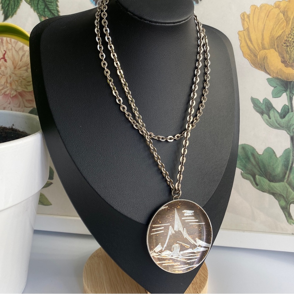 Modernist Jorgen Jensen Pewter Necklace with Kayaking Figure, Mid Century